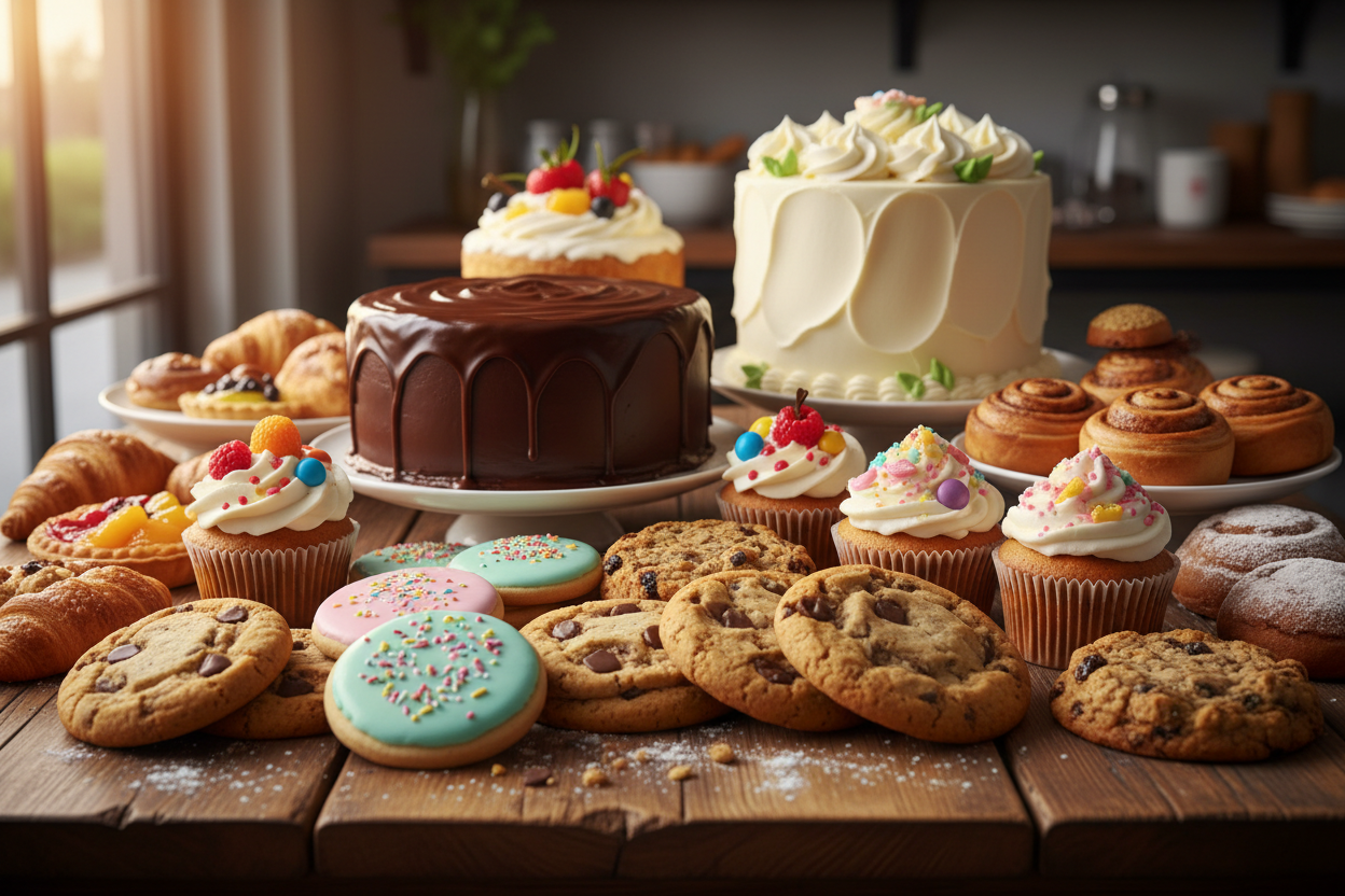 A collection of cookies and cakes